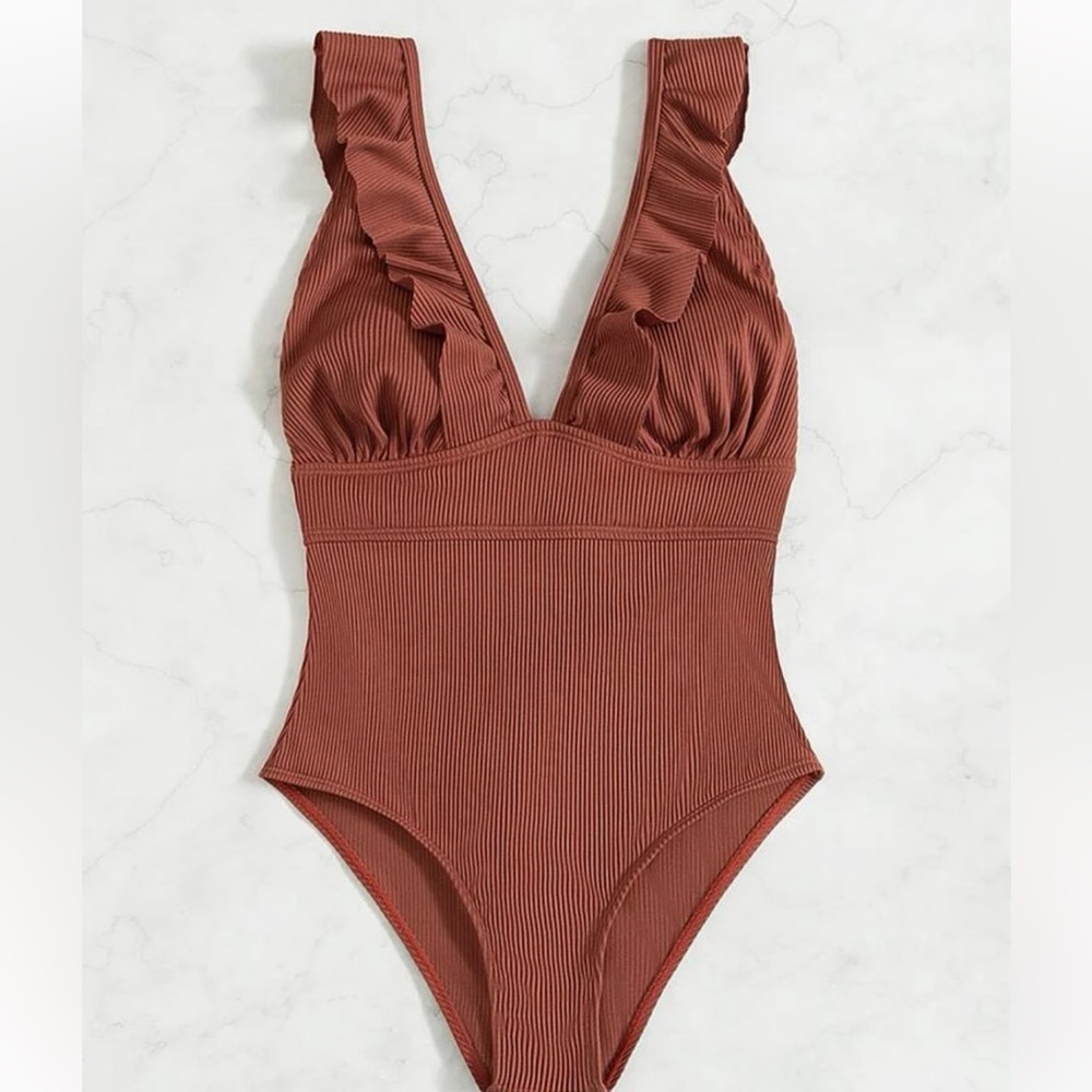 Rust Orange One Piece Swim Suit Size XL